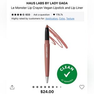 Haus Labs - “Blush Matte” Le Monster Lip Crayon Vegan Lipstick and Lipliner NWT